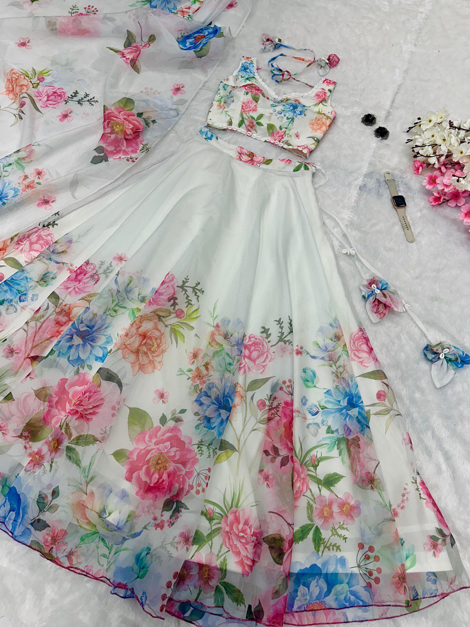 White Ri8 Fashion - Exclusive Floral printed  Elegance Lehenga Set Clothsvilla