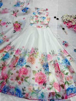 White Ri8 Fashion - Exclusive Floral printed  Elegance Lehenga Set Clothsvilla