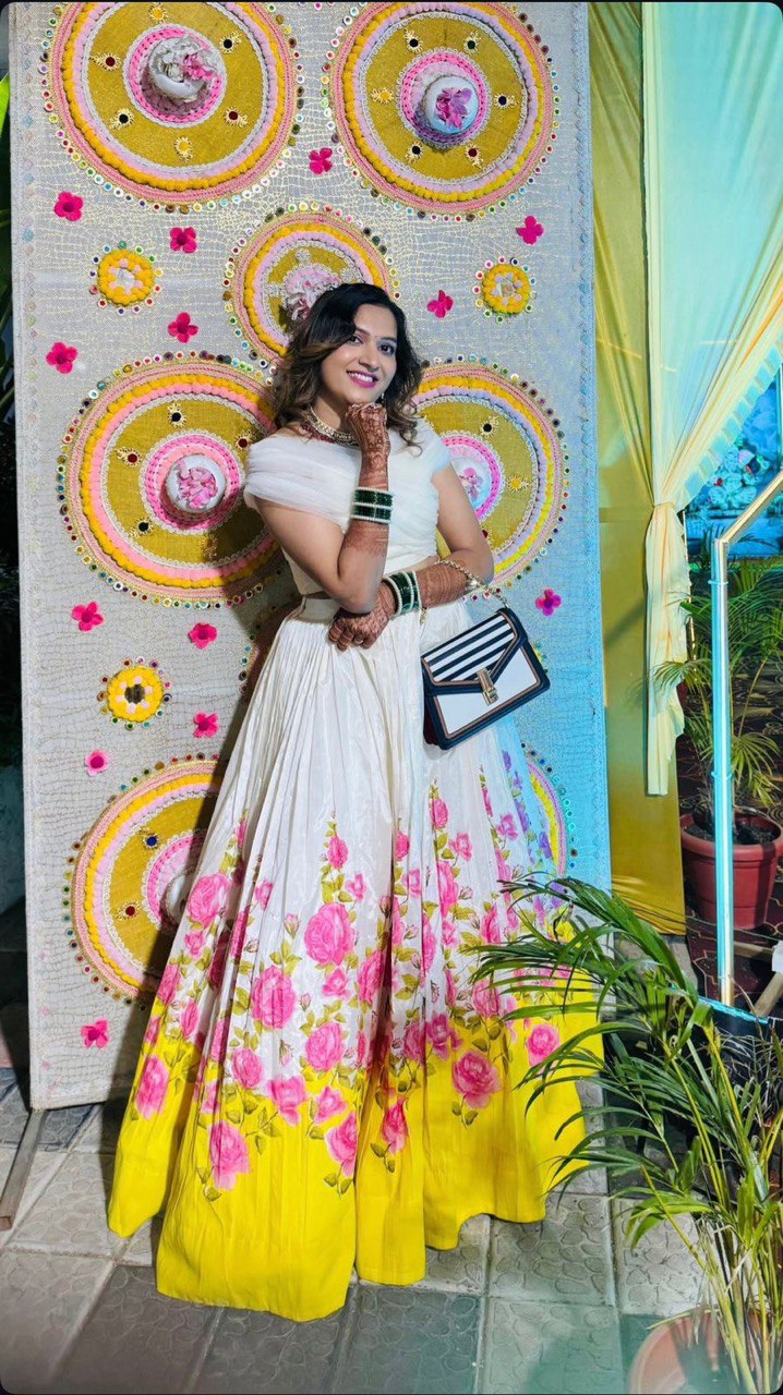 White Ri8 Fashion - Exclusive Floral Printed Haldi Special Lehenga Set Elegance Meets Modern Charm Clothsvilla