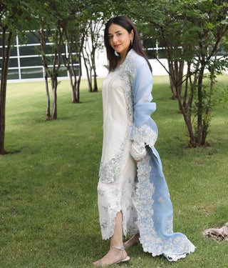 White Roman Glass Sequins Palazzo Suit ClothsVilla
