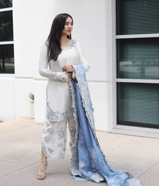 White Roman Glass Sequins Palazzo Suit ClothsVilla