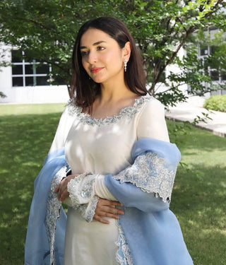 White Roman Glass Sequins Palazzo Suit ClothsVilla