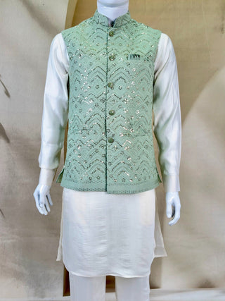 White Roman Silk Kurta,Pant With Sequins Koti ClothsVilla