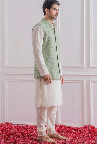 White Roman Silk Kurta,Pant With Sequins Koti ClothsVilla