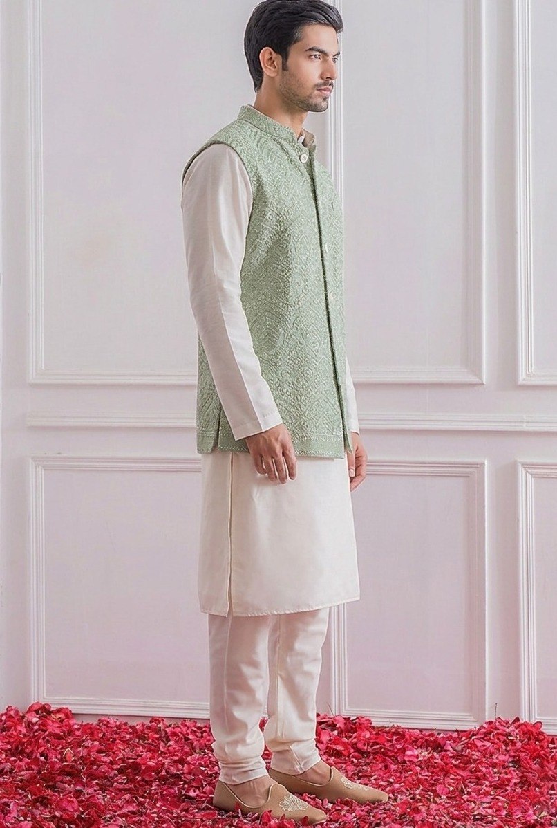 White Roman Silk Kurta,Pant With Sequins Koti ClothsVilla