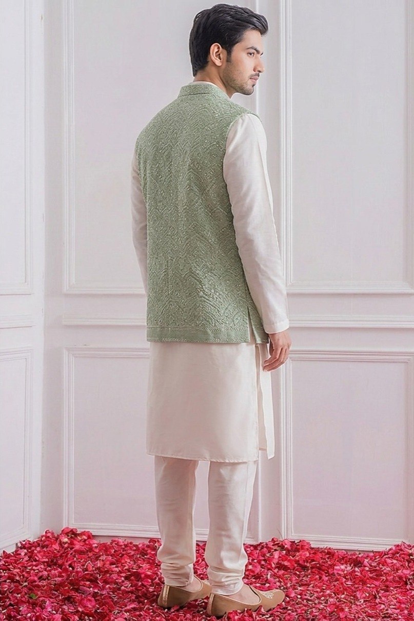 White Roman Silk Kurta,Pant With Sequins Koti ClothsVilla