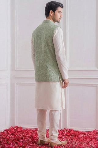 White Roman Silk Kurta,Pant With Sequins Koti ClothsVilla
