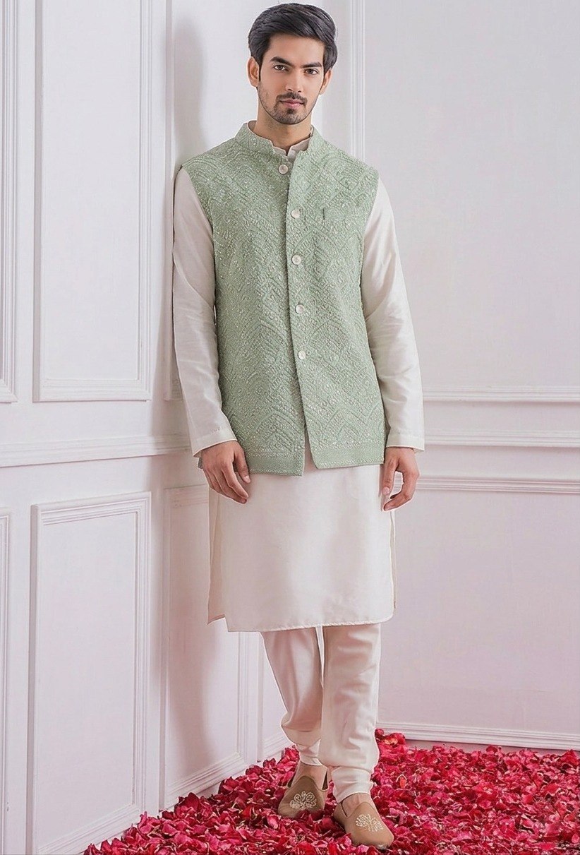 White Roman Silk Kurta,Pant With Sequins Koti ClothsVilla