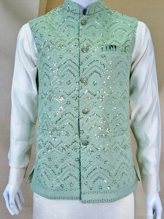 White Roman Silk Kurta,Pant With Sequins Koti ClothsVilla