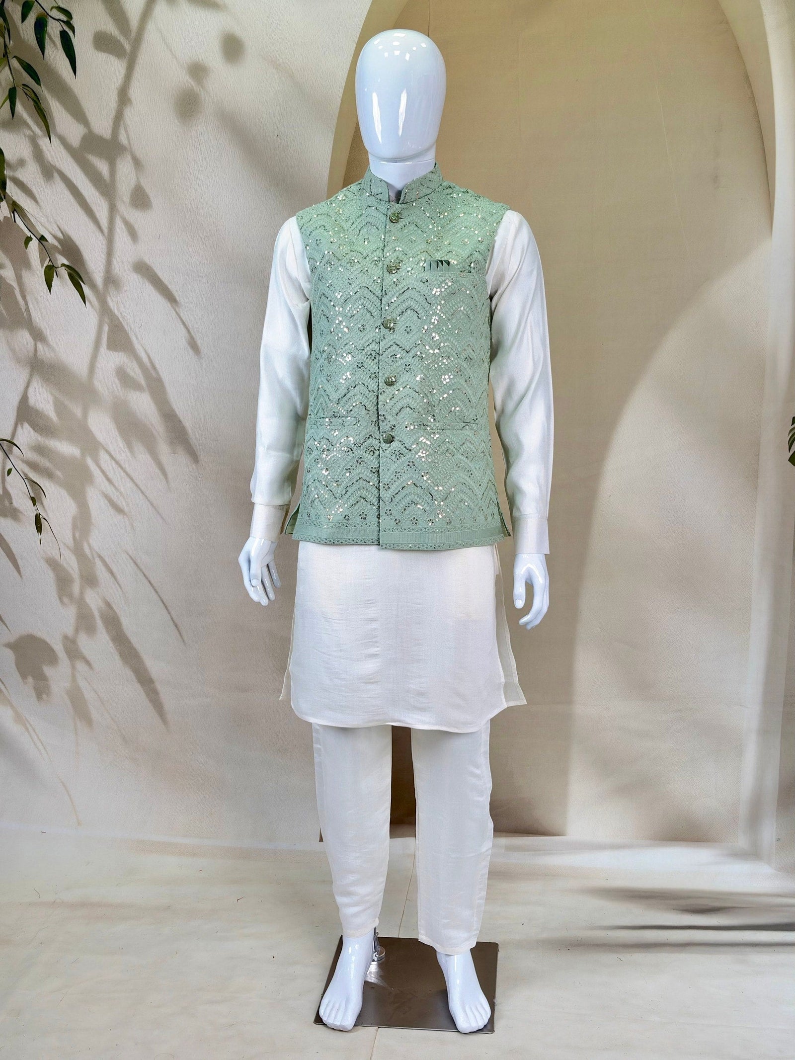 White Roman Silk Kurta,Pant With Sequins Koti ClothsVilla