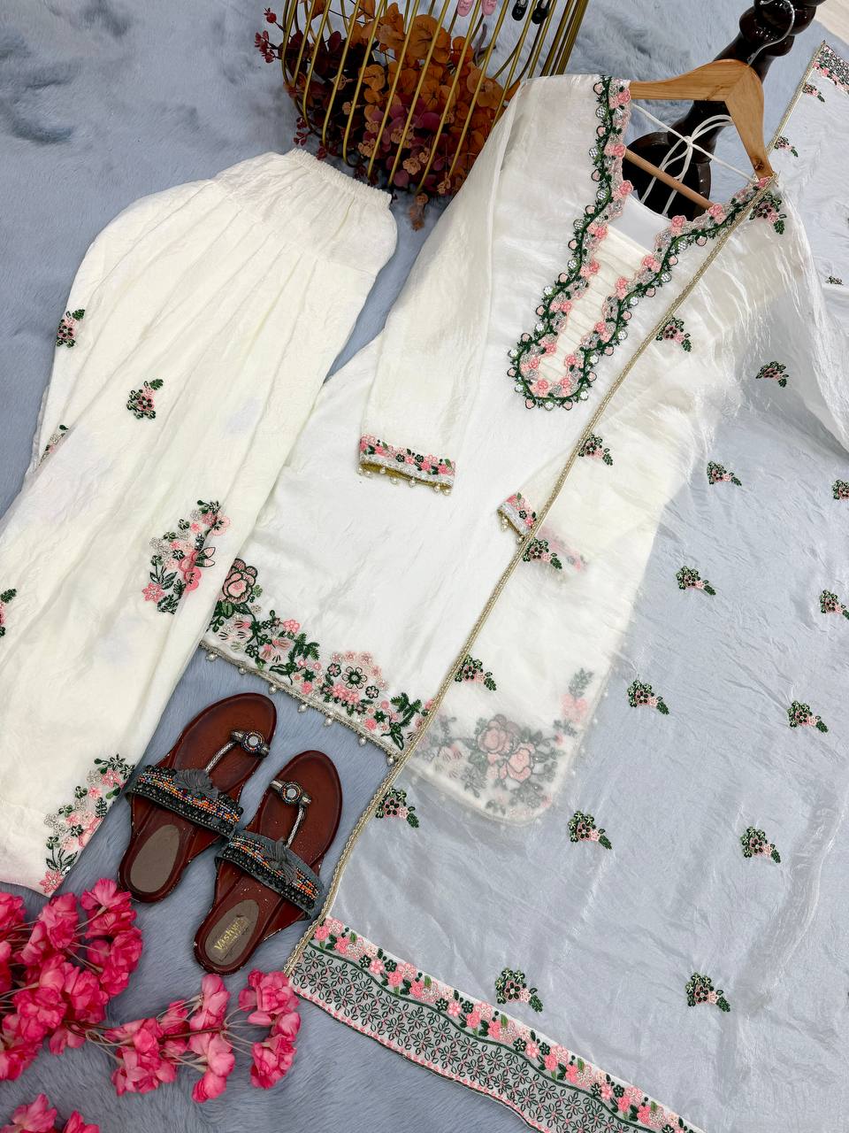 White Royal Farshi Palazzo Set ClothsVilla