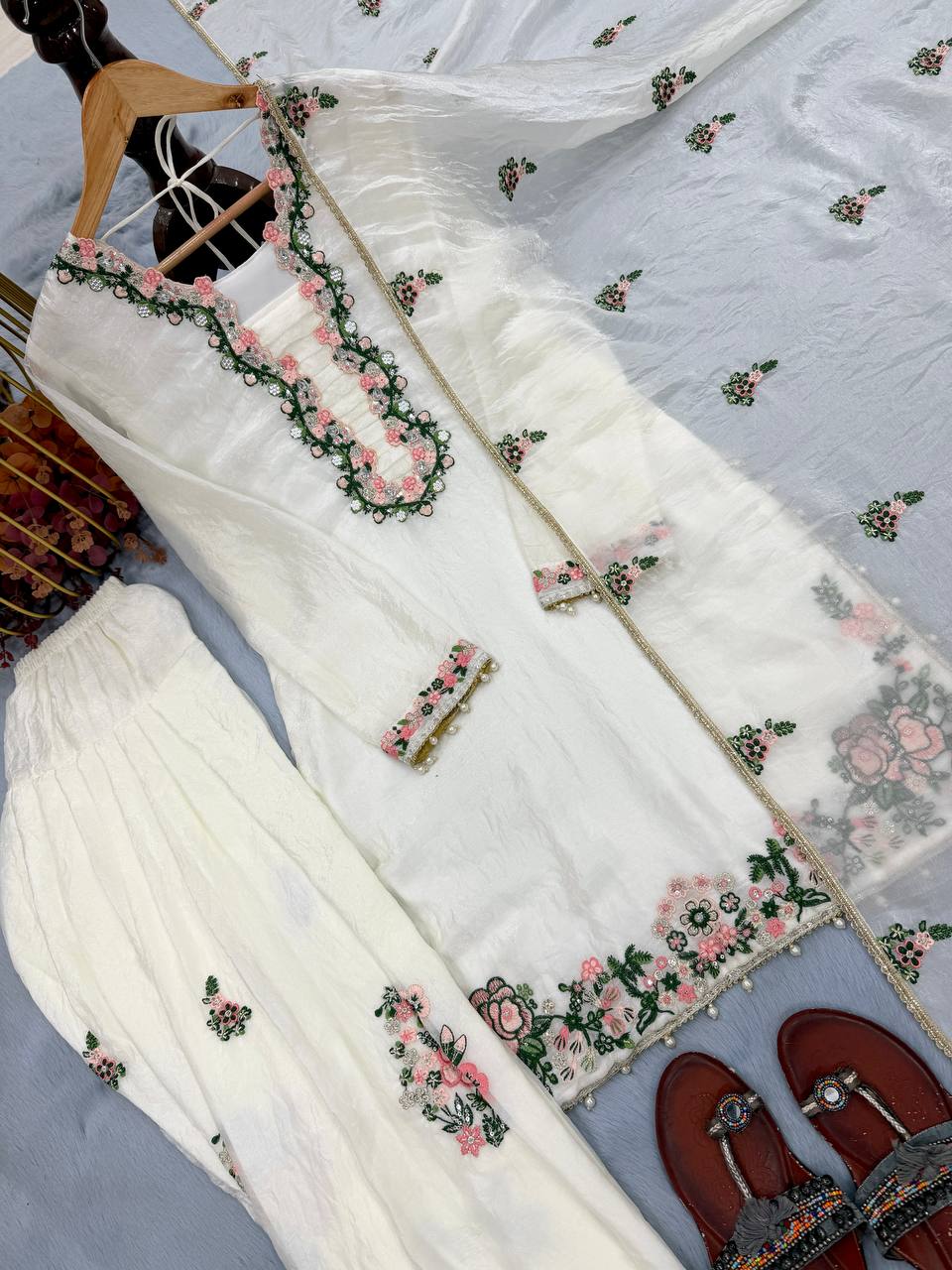 White Royal Farshi Palazzo Set ClothsVilla