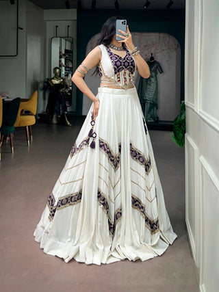 White Royal Rayon Mirror Work Lehenga Set ClothsVilla