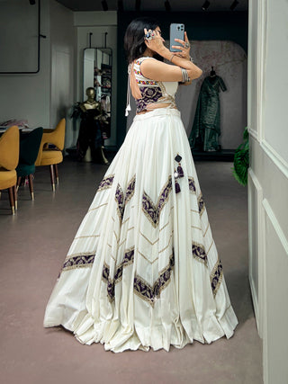White Royal Rayon Mirror Work Lehenga Set ClothsVilla