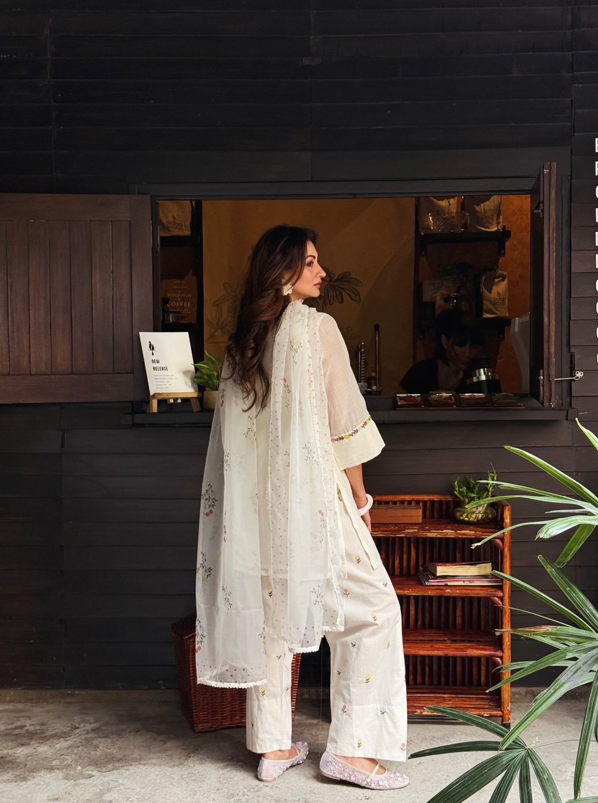 White Satin Chanderi Farshi Plazzo Set ClothsVilla