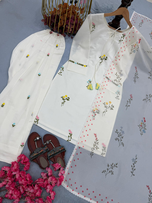 White Satin Chanderi Farshi Plazzo Set ClothsVilla