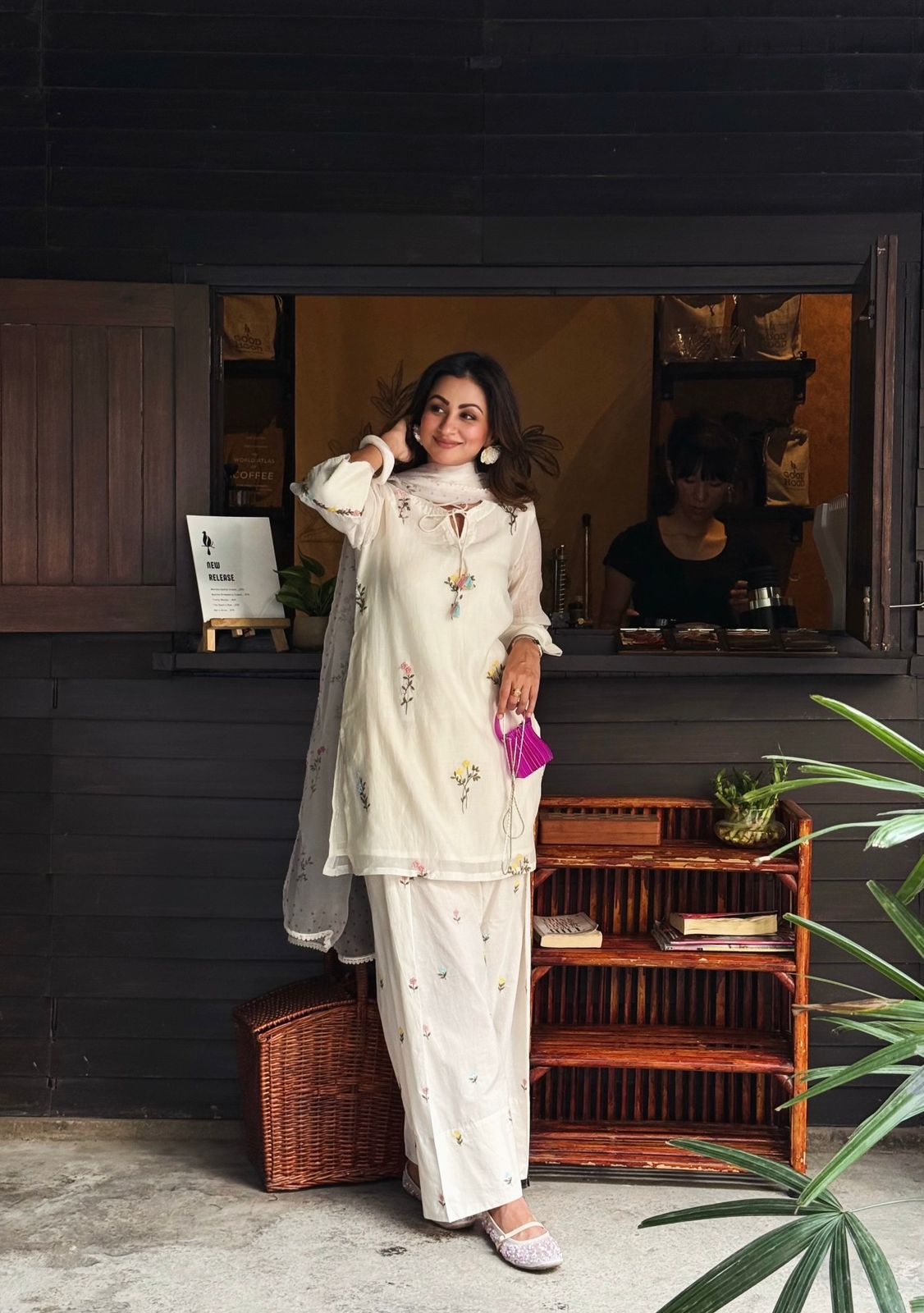 White Satin Chanderi Farshi Plazzo Set ClothsVilla