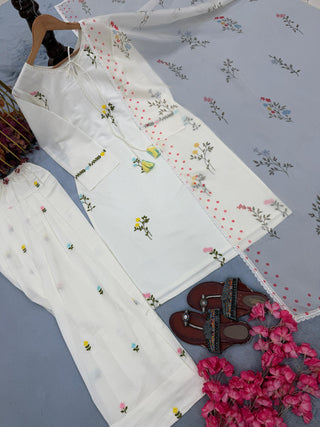 White Satin Chanderi Farshi Plazzo Set ClothsVilla