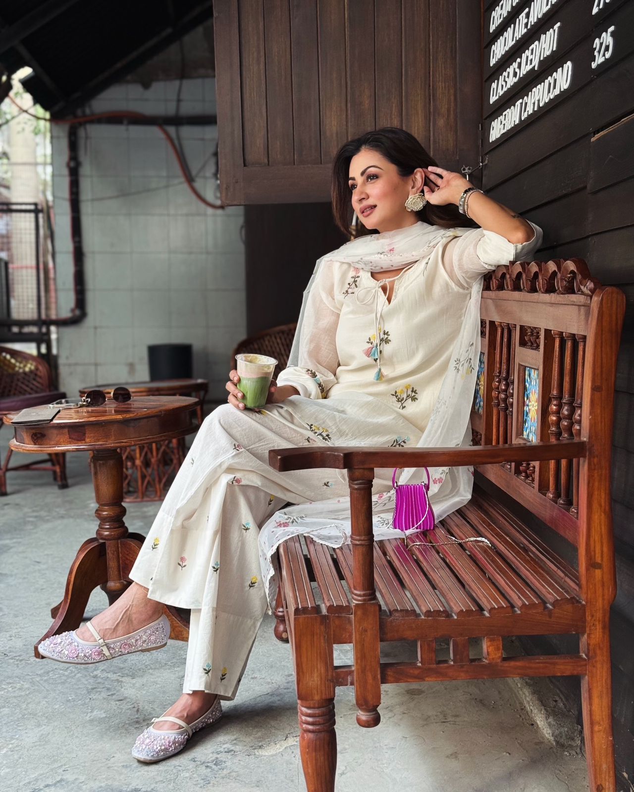 White Satin Chanderi Farshi Plazzo Set ClothsVilla