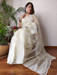 Load image into Gallery viewer, White Semi-Pure Organza Saree with Exquisite Lucknowi Work &amp; Matching Blouse ClothsVilla