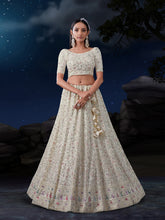 Load image into Gallery viewer, White Sequenced Georgette Lehenga Set with Dupatta ClothsVilla