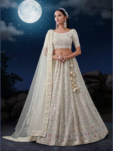 Load image into Gallery viewer, White Sequenced Georgette Lehenga Set with Dupatta ClothsVilla