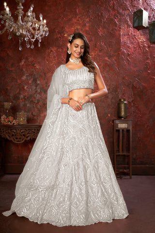 White Sequin Embroidered Lehenga Choli Set - Regal Elegance - Designer Wear ClothsVilla