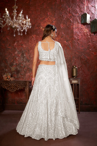 White Sequin Embroidered Lehenga Choli Set - Regal Elegance - Designer Wear ClothsVilla