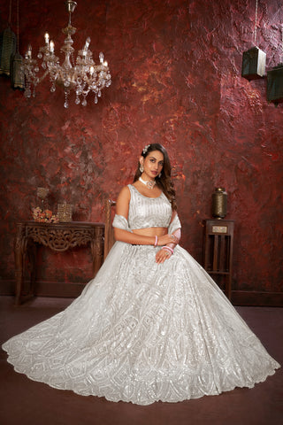 White Sequin Embroidered Lehenga Choli Set - Regal Elegance - Designer Wear ClothsVilla