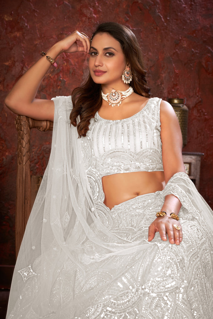 White Sequin Embroidered Lehenga Choli Set - Regal Elegance - Designer Wear ClothsVilla