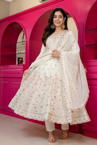 White Sequins & Embroidered gown set ClothsVilla