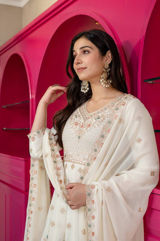 White Sequins & Embroidered gown set ClothsVilla