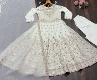 White Sequins & Embroidered gown set ClothsVilla