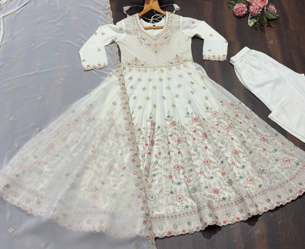 White Sequins & Embroidered gown set ClothsVilla