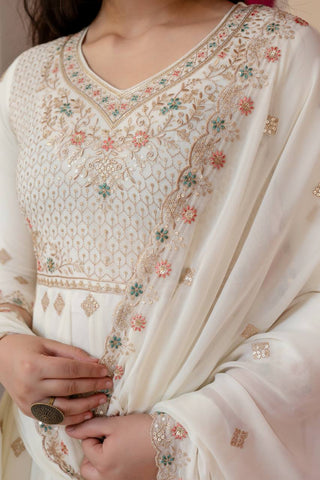 White Sequins & Embroidered gown set ClothsVilla
