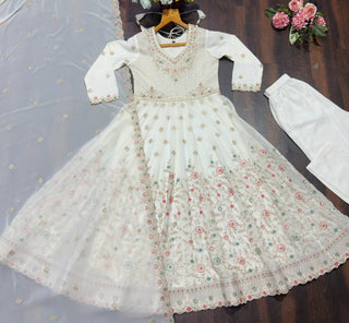 White Sequins & Embroidered gown set ClothsVilla