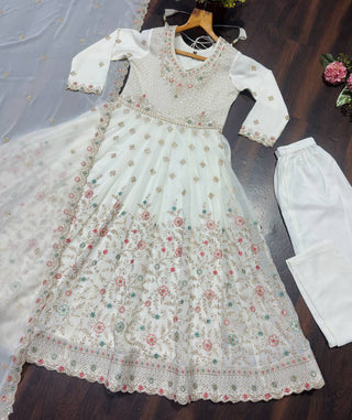 White Sequins & Embroidered gown set ClothsVilla