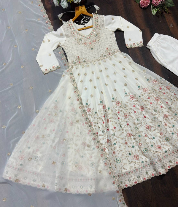 White Sequins & Embroidered gown set ClothsVilla