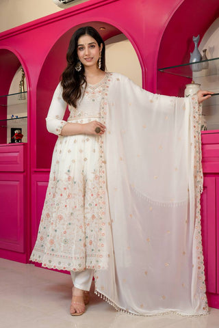 White Sequins & Embroidered gown set ClothsVilla