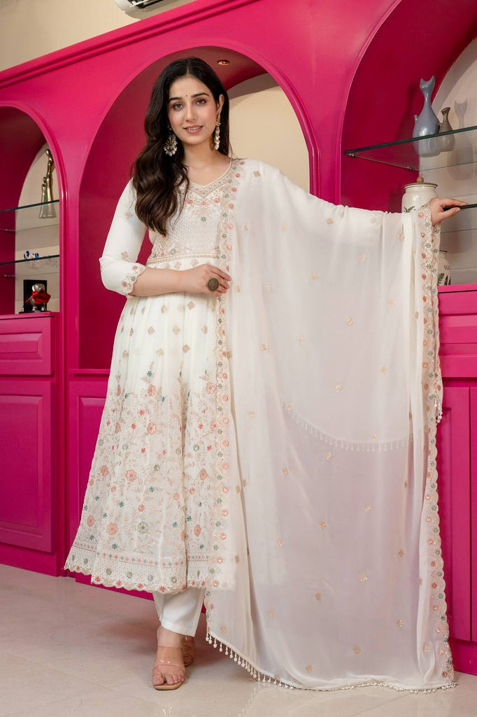 White Sequins & Embroidered gown set ClothsVilla
