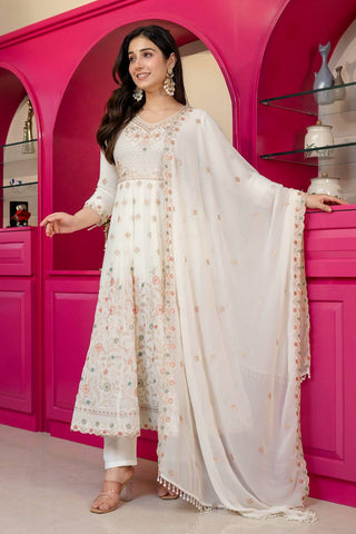 White Sequins & Embroidered gown set ClothsVilla