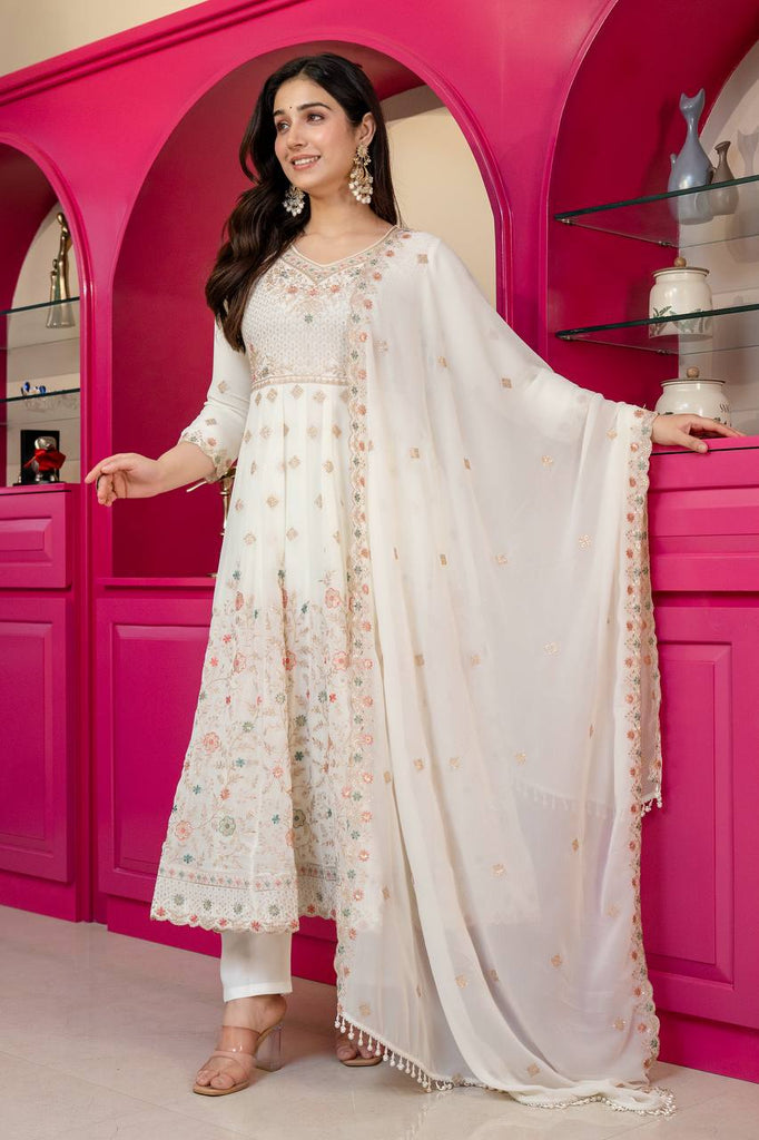 White Sequins & Embroidered gown set ClothsVilla
