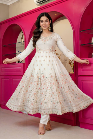 White Sequins & Embroidered gown set ClothsVilla