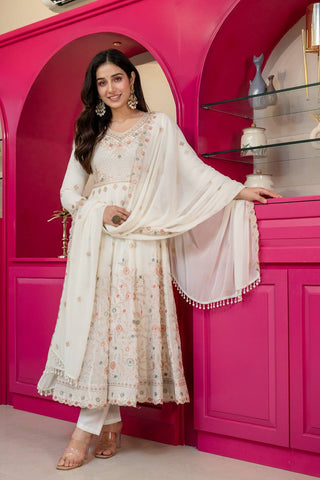 White Sequins & Embroidered gown set ClothsVilla