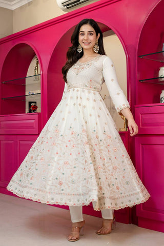 White Sequins & Embroidered gown set ClothsVilla
