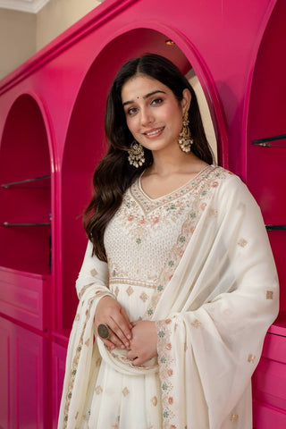 White Sequins & Embroidered gown set ClothsVilla