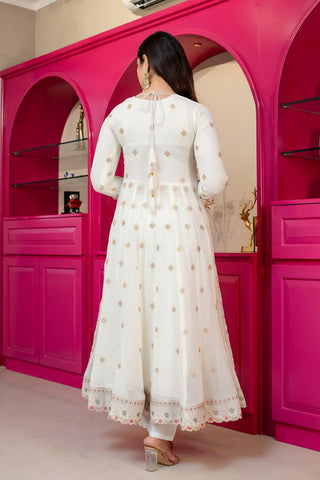 White Sequins & Embroidered gown set ClothsVilla
