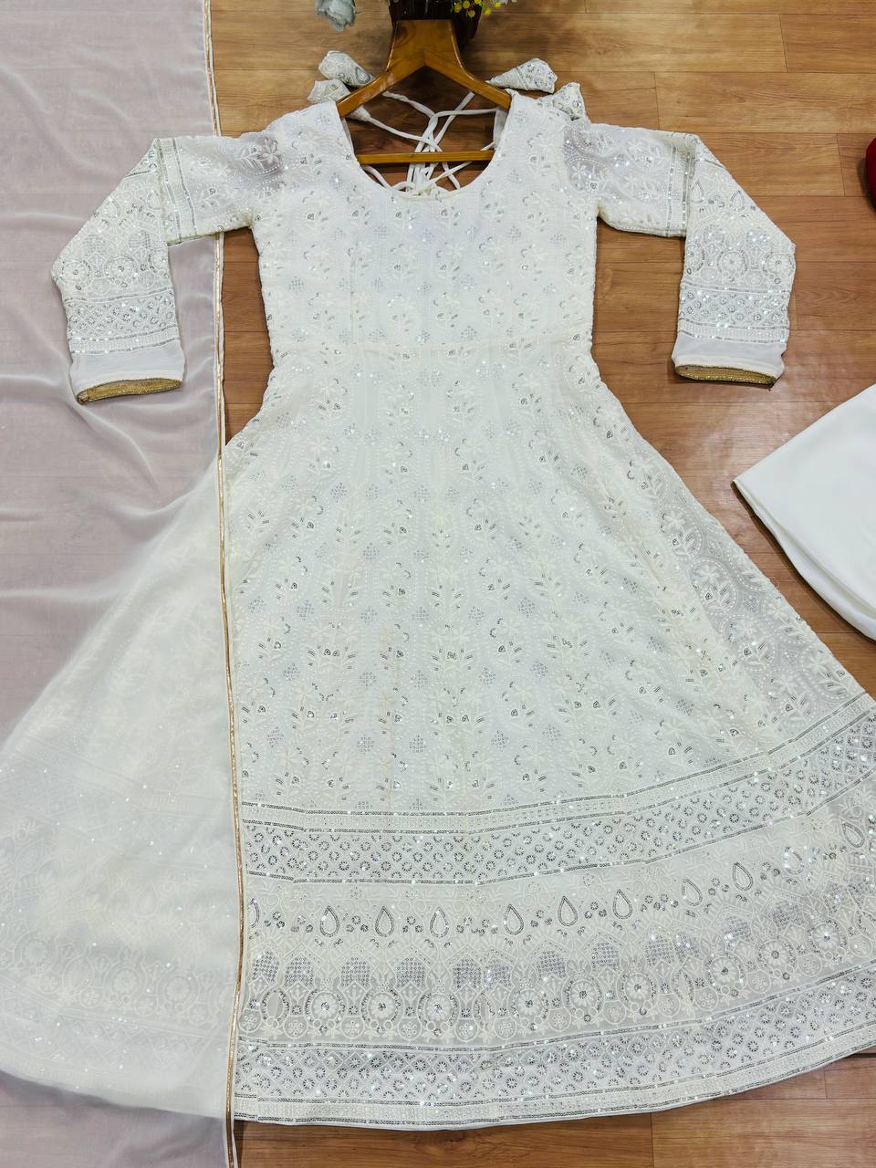 White Sequins Embroidered Gown ClothsVilla
