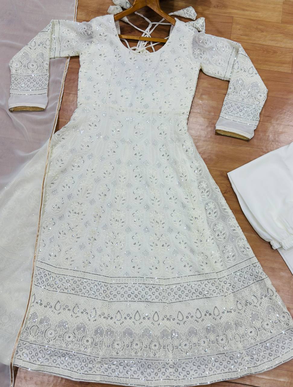 White Sequins Embroidered Gown ClothsVilla