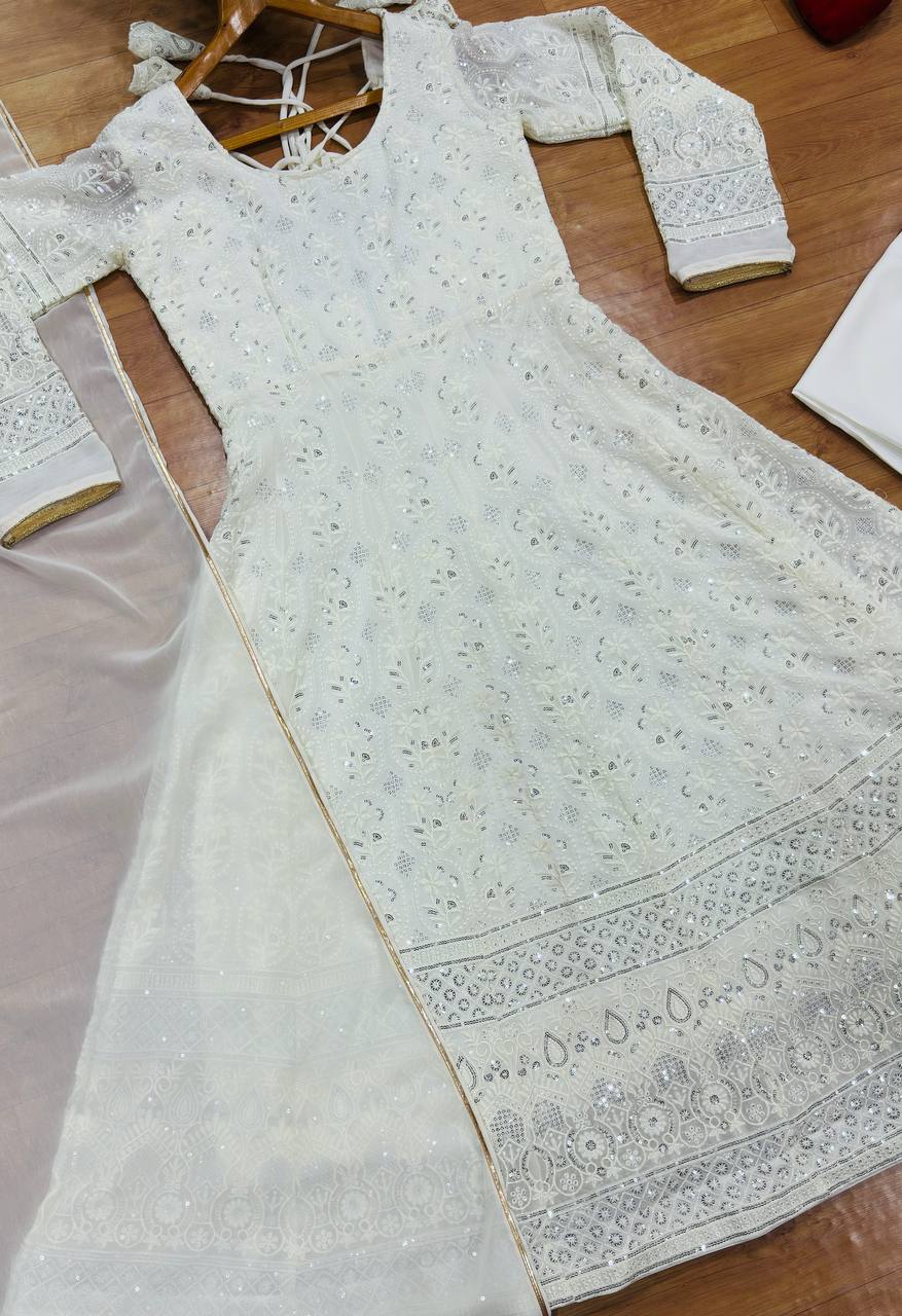 White Sequins Embroidered Gown ClothsVilla